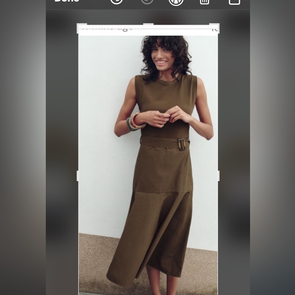 Zara olive cotton Sleeveless Belted Dress M